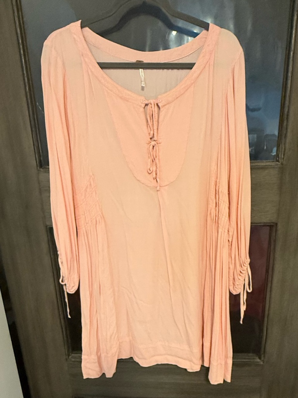 FREE PEOPLE Nomad Peach Long Sleeve Tie Front Dress size L